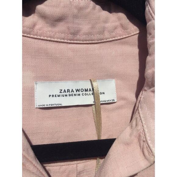 Zara Womens Lightweight Lyocell Jacket Size M Pink Premium Denim Collection NEW - Picture 2 of 9